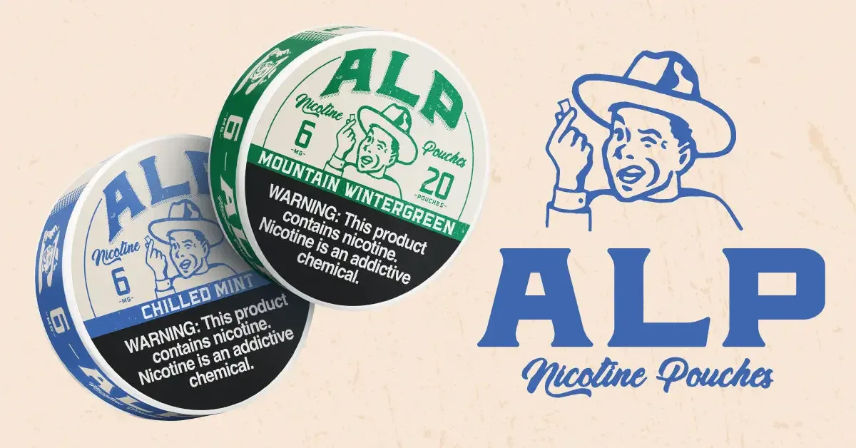 ALP nicotine pouches in Chilled Mint and Mountain Wintergreen with retro cowboy logo