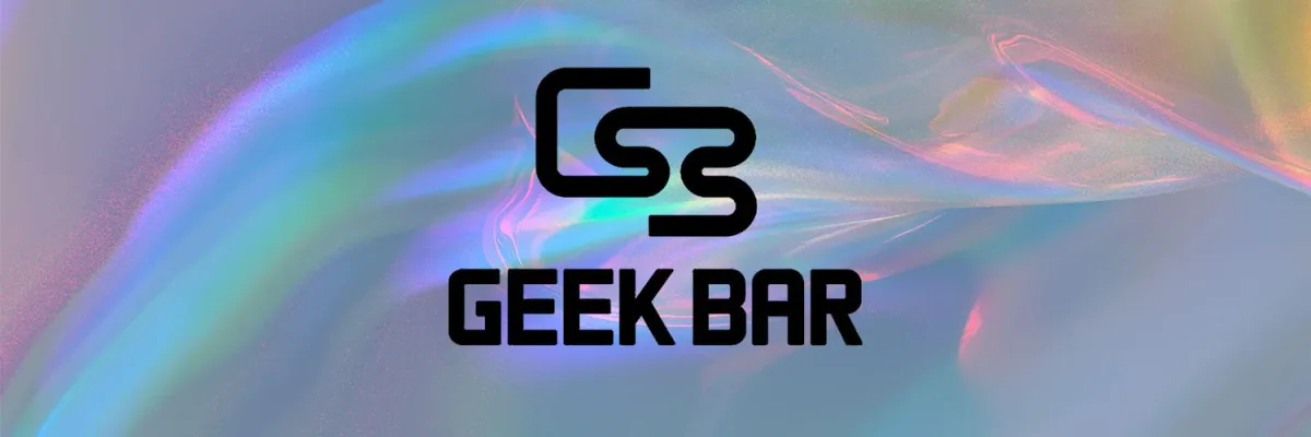 Geek Bar logo on a holographic background